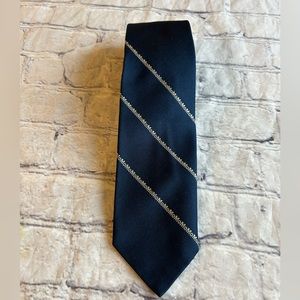 VINTAGE GIVENCHY GENTLEMEN PARIS NAVY MONOGRAM STRIPED SILK BLEND TIE